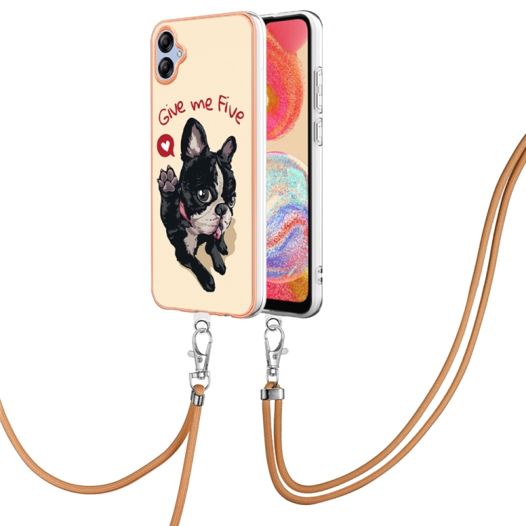 

For Samsung Galaxy A04e Electroplating Dual-side IMD Phone Case with Lanyard(Lucky Dog)