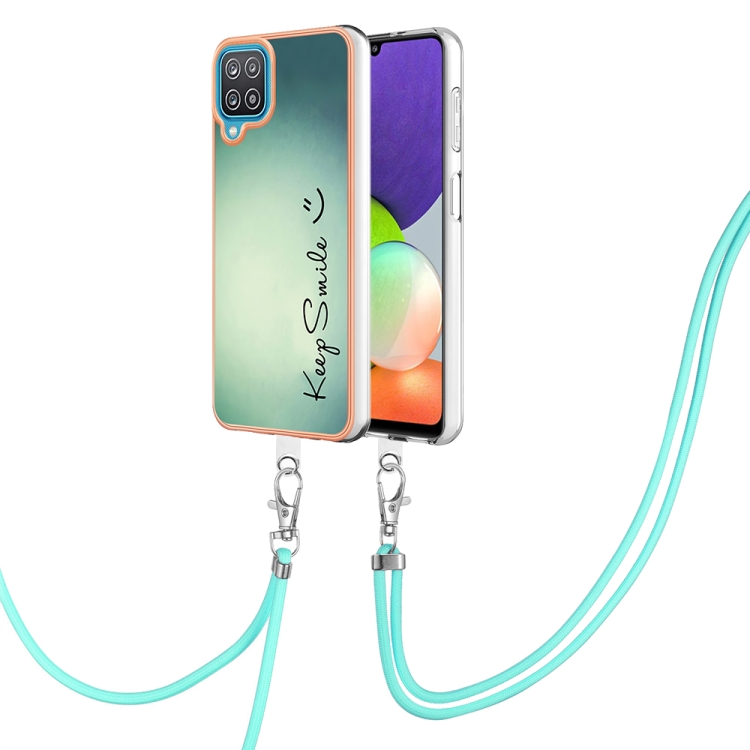 

For Samsung Galaxy A12 Electroplating Dual-side IMD Phone Case with Lanyard(Smile)