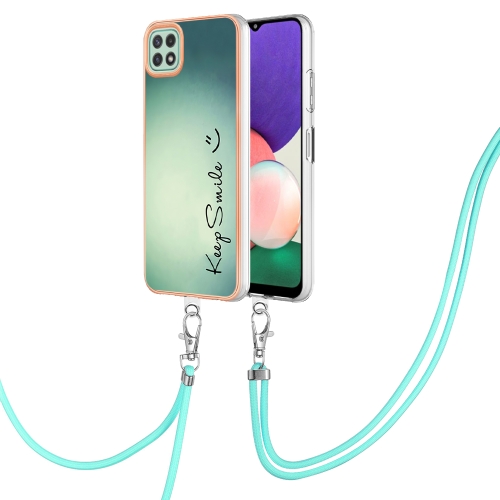 

For Samsung Galaxy A22 5G US Version Electroplating Dual-side IMD Phone Case with Lanyard(Smile)