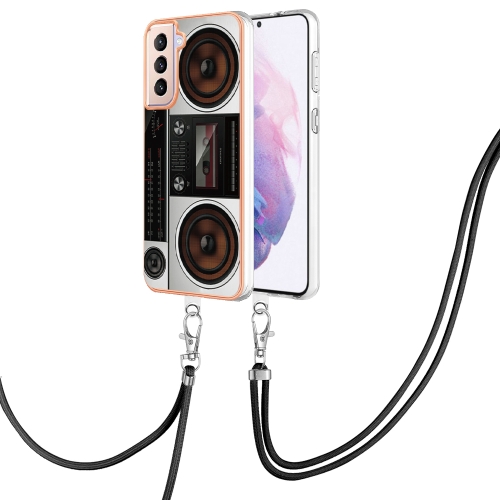 

For Samsung Galaxy S21+ 5G Electroplating Dual-side IMD Phone Case with Lanyard(Retro Radio)