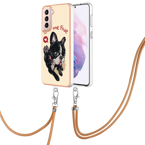 

For Samsung Galaxy S21+ 5G Electroplating Dual-side IMD Phone Case with Lanyard(Lucky Dog)