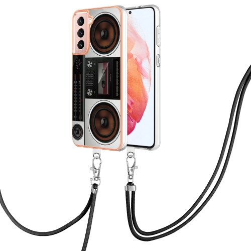 

For Samsung Galaxy S21 5G Electroplating Dual-side IMD Phone Case with Lanyard(Retro Radio)
