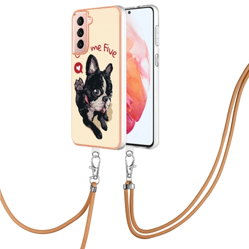 

For Samsung Galaxy S21 FE 5G Electroplating Dual-side IMD Phone Case with Lanyard(Lucky Dog)
