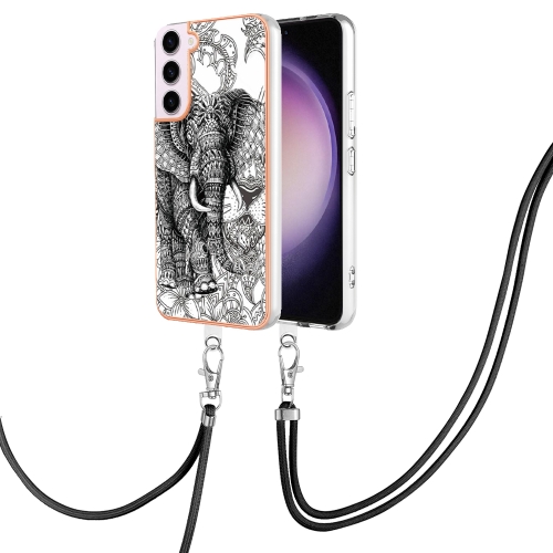 

For Samsung Galaxy S22 5G Electroplating Dual-side IMD Phone Case with Lanyard(Totem Elephant)