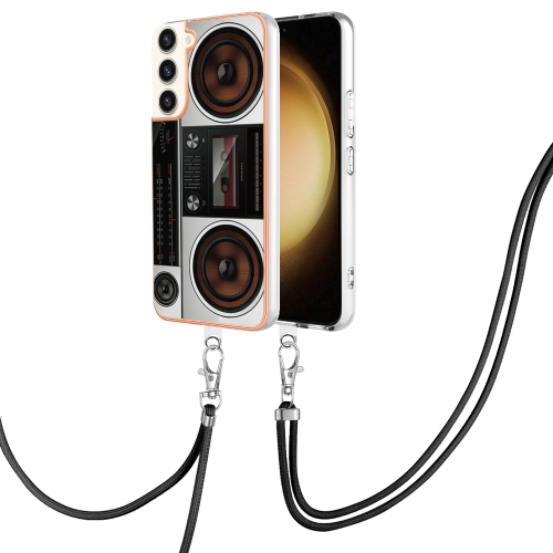 

For Samsung Galaxy S22+ 5G Electroplating Dual-side IMD Phone Case with Lanyard(Retro Radio)