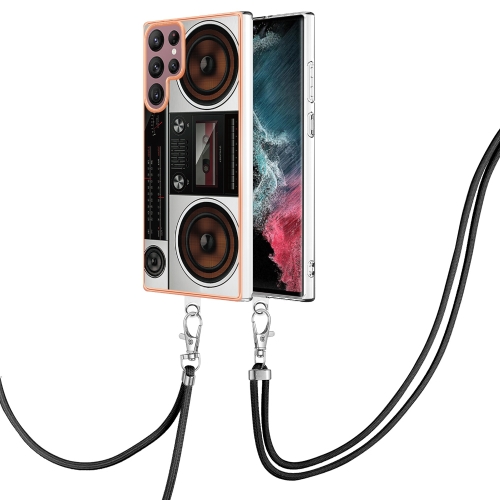 

For Samsung Galaxy S22 Ultra 5G Electroplating Dual-side IMD Phone Case with Lanyard(Retro Radio)