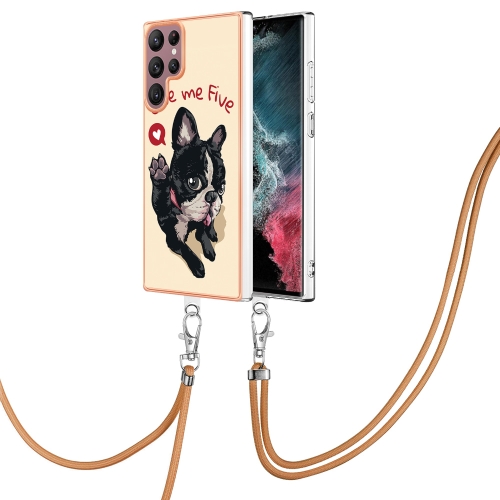 

For Samsung Galaxy S22 Ultra 5G Electroplating Dual-side IMD Phone Case with Lanyard(Lucky Dog)