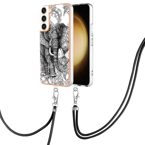 

For Samsung Galaxy S23+ 5G Electroplating Dual-side IMD Phone Case with Lanyard(Totem Elephant)