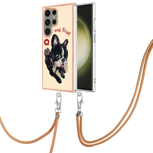 

For Samsung Galaxy S23 Ultra 5G Electroplating Dual-side IMD Phone Case with Lanyard(Lucky Dog)