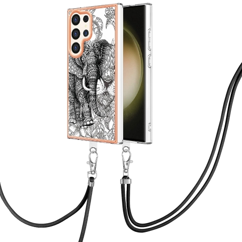 

For Samsung Galaxy S24 Ultra 5G Electroplating Dual-side IMD Phone Case with Lanyard(Totem Elephant)