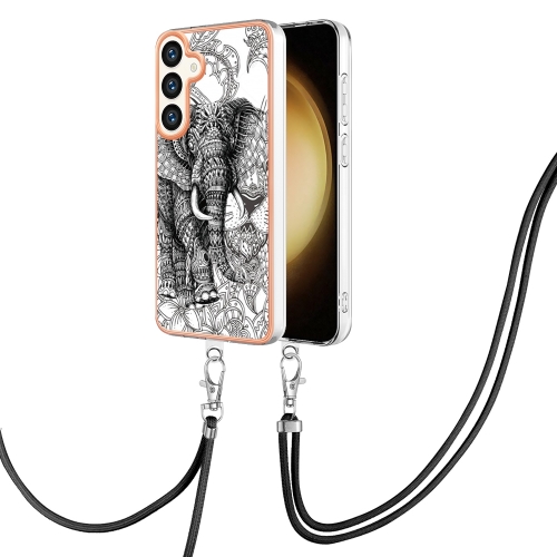 

For Samsung Galaxy S24+ 5G Electroplating Dual-side IMD Phone Case with Lanyard(Totem Elephant)