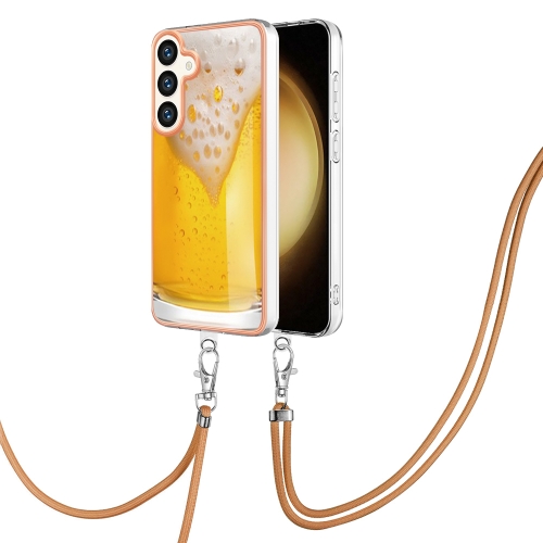 

For Samsung Galaxy S24+ 5G Electroplating Dual-side IMD Phone Case with Lanyard(Draft Beer)