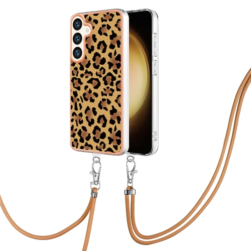 

For Samsung Galaxy S24 5G Electroplating Dual-side IMD Phone Case with Lanyard(Leopard Print)