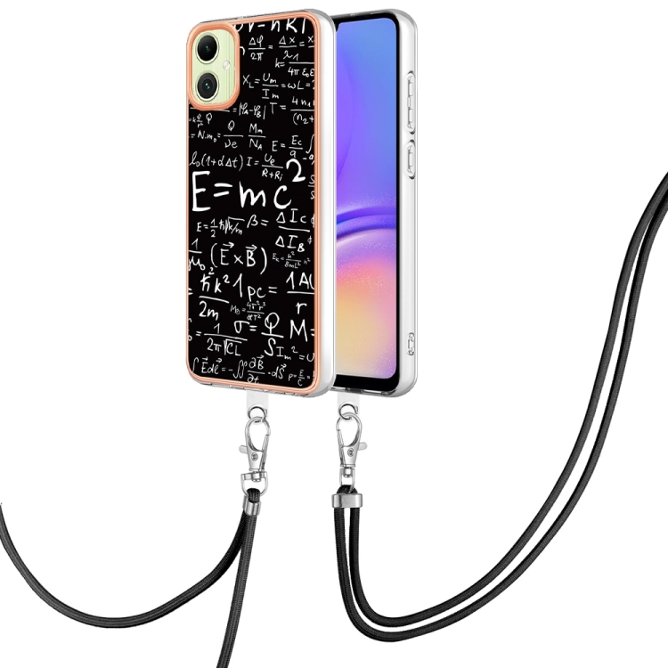 

For Samsung Galaxy A05 Electroplating Dual-side IMD Phone Case with Lanyard(Equation)