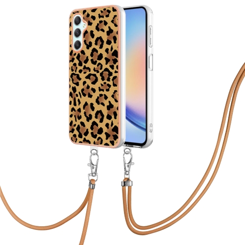 

For Samsung Galaxy A25 5G Electroplating Dual-side IMD Phone Case with Lanyard(Leopard Print)