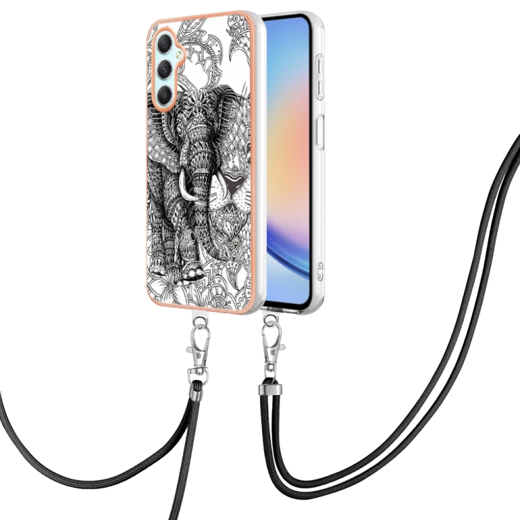

For Samsung Galaxy A25 5G Electroplating Dual-side IMD Phone Case with Lanyard(Totem Elephant)
