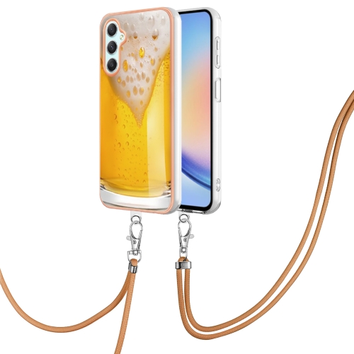 

For Samsung Galaxy A25 5G Electroplating Dual-side IMD Phone Case with Lanyard(Draft Beer)