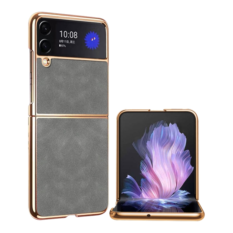 

For Samsung Galaxy W23 Flip Electroplated Lambskin Folding Phone Case(Grey)