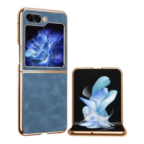 

For Samsung Galaxy Z Flip5 Electroplated Lambskin Folding Phone Case(Navy Blue)