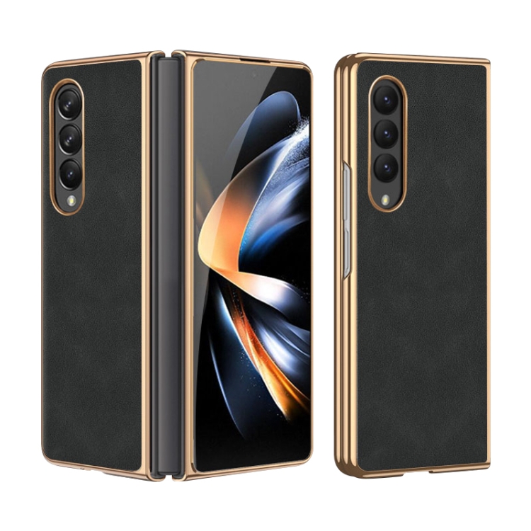 

For Samsung Galaxy Z Fold4 Electroplated Lambskin Folding Phone Case(Black)