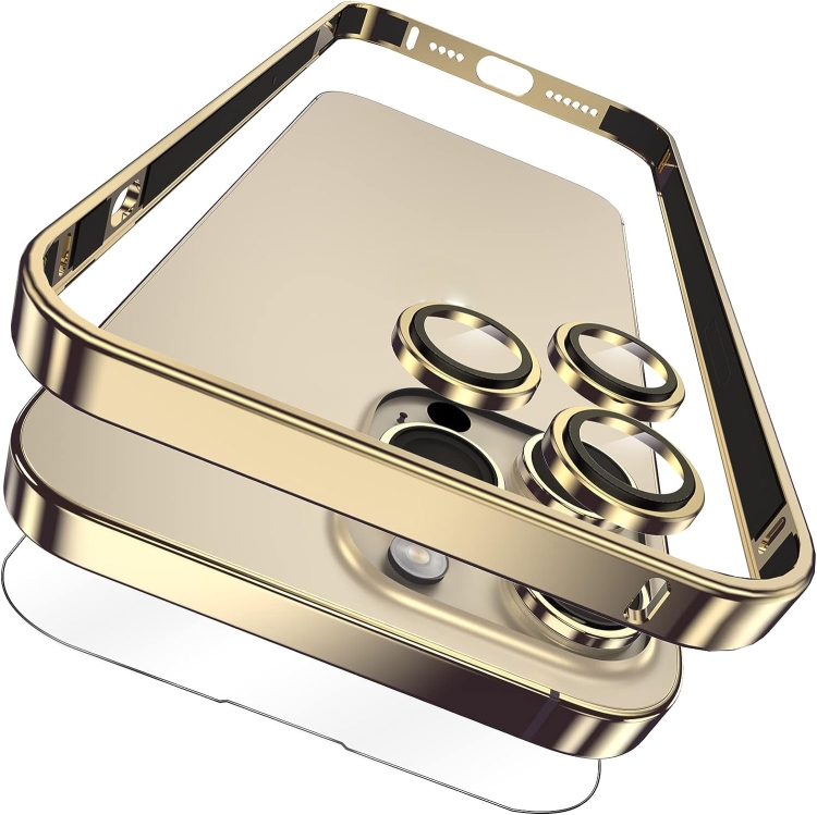 

For iPhone 14 Pro 3 in 1 Ultra-thin Metal Frame + Lens + Film Phone Protection Set(Gold)