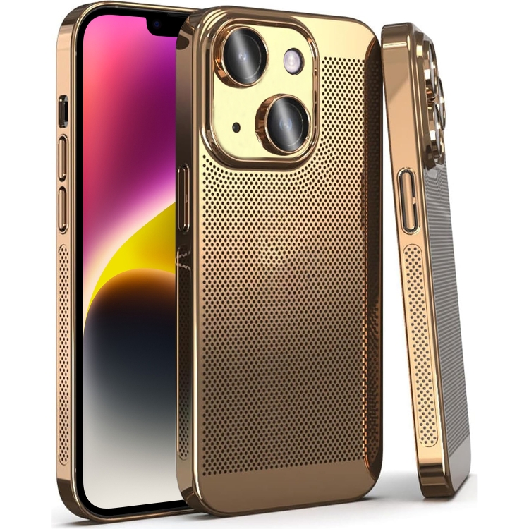 

For iPhone 14 Plus Fine Mesh Cooling Phone Case(Gold)