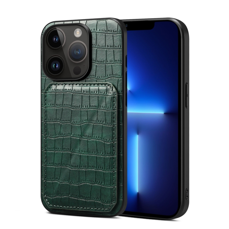 

For iPhone 13 Pro Imitation Crocodile Leather Back Phone Case with Holder(Green)