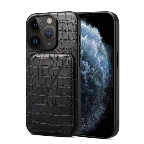 

For iPhone 11 Pro Max Imitation Crocodile Leather Back Phone Case with Holder(Black)