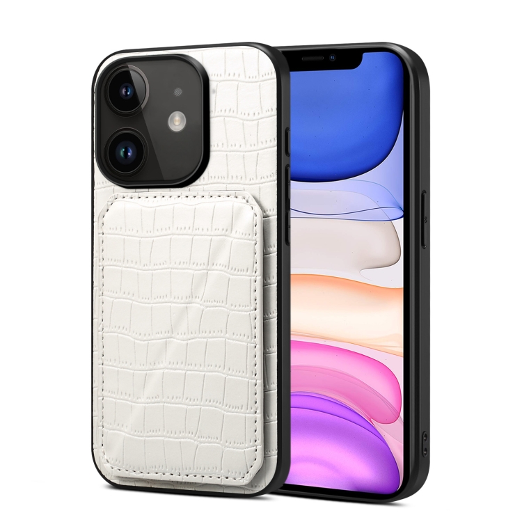 

For iPhone 11 Imitation Crocodile Leather Back Phone Case with Holder(White)