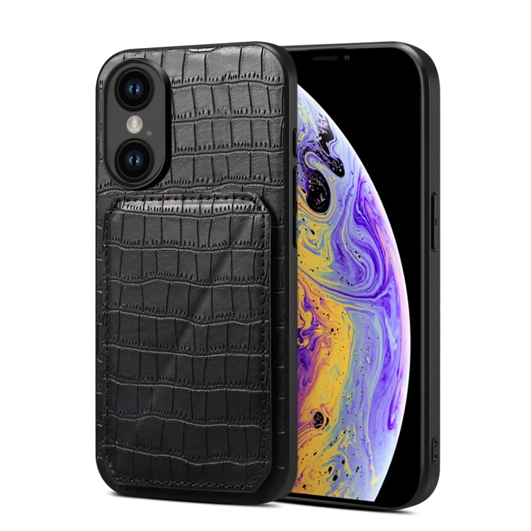 

For iPhone XS / X Imitation Crocodile Leather Back Phone Case with Holder(Black)