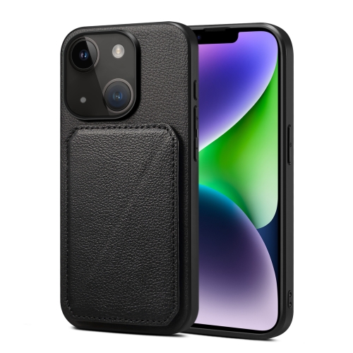

For iPhone 14 Imitation Calfskin Leather Back Phone Case with Holder(Black)