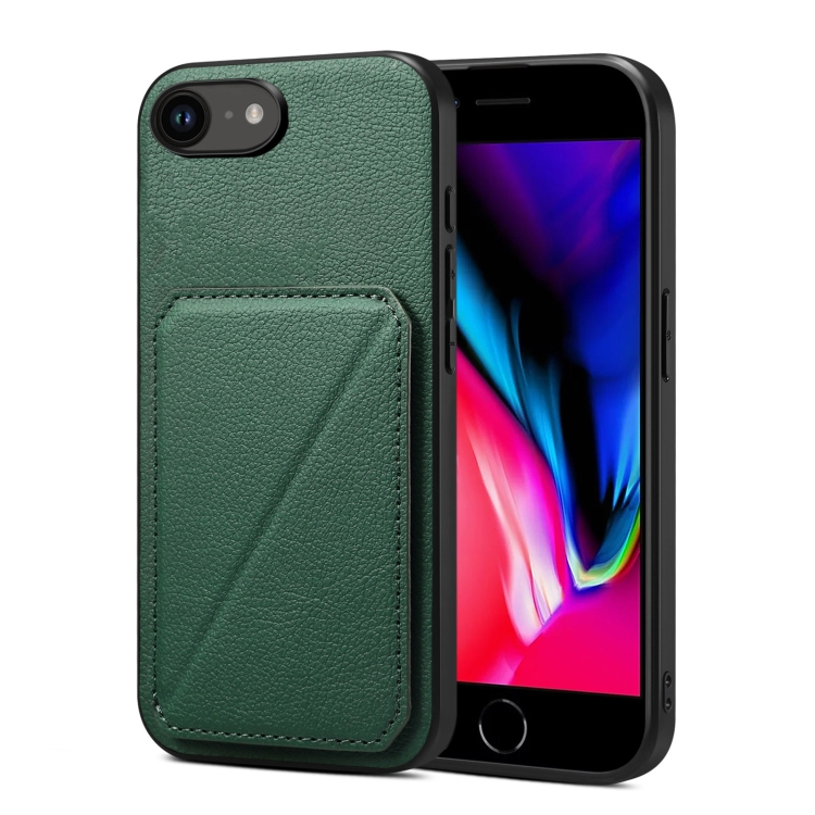 

For iPhone SE 2022 / 2020 / 8 / 7 Imitation Calfskin Leather Back Phone Case with Holder(Green)