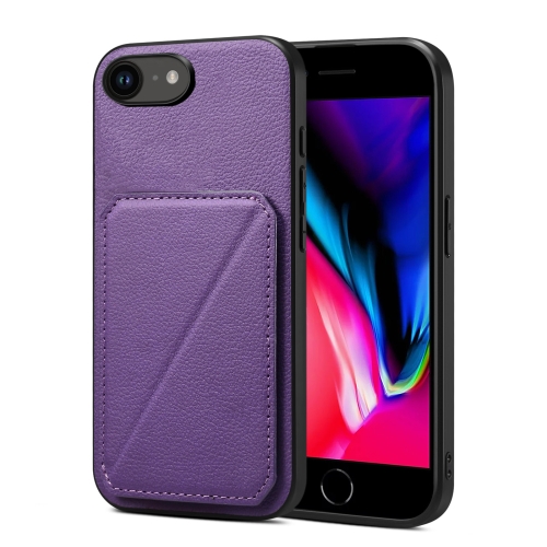 

For iPhone SE 2022 / 2020 / 8 / 7 Imitation Calfskin Leather Back Phone Case with Holder(Purple)