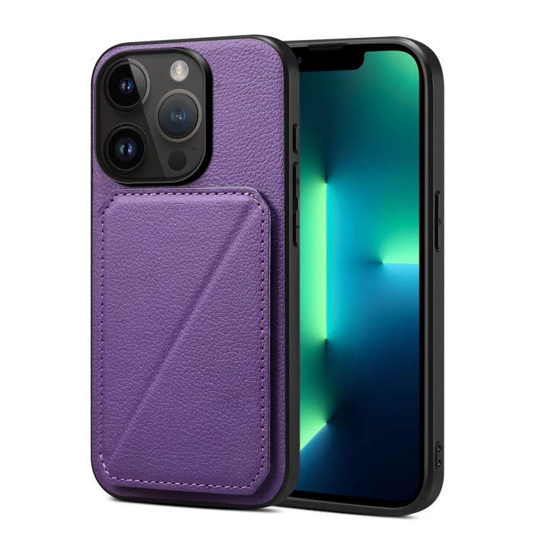 

For iPhone 13 Pro Max Imitation Calfskin Leather Back Phone Case with Holder(Purple)