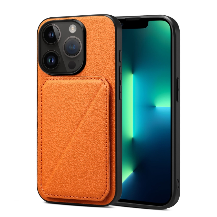 

For iPhone 13 Pro Max Imitation Calfskin Leather Back Phone Case with Holder(Orange)