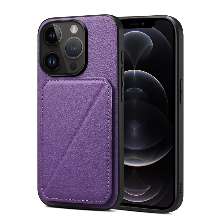 

For iPhone 12 / 12 Pro Imitation Calfskin Leather Back Phone Case with Holder(Purple)