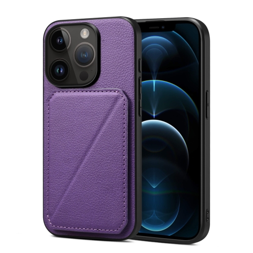 

For iPhone 12 Pro Max Imitation Calfskin Leather Back Phone Case with Holder(Purple)