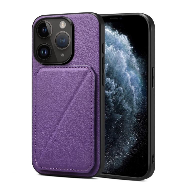 

For iPhone 11 Pro Max Imitation Calfskin Leather Back Phone Case with Holder(Purple)