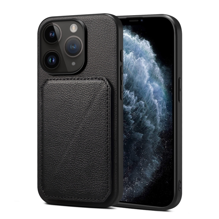 

For iPhone 11 Pro Imitation Calfskin Leather Back Phone Case with Holder(Black)