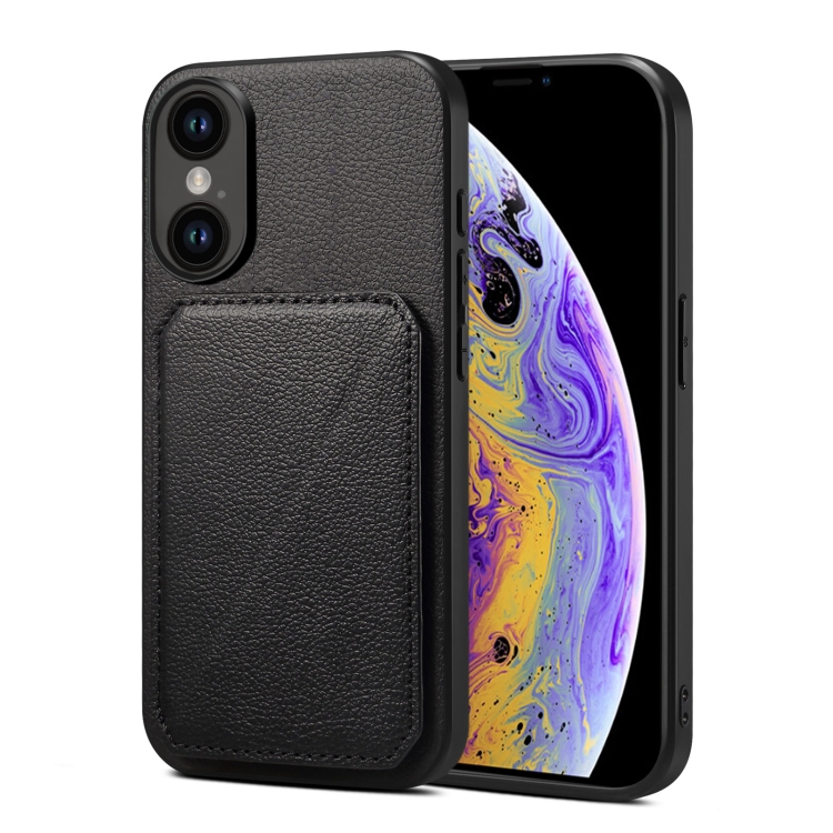 

For iPhone XS / X Imitation Calfskin Leather Back Phone Case with Holder(Black)