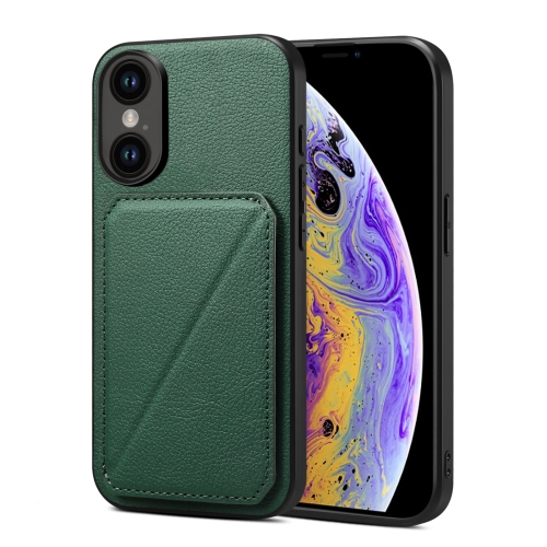 

For iPhone XS / X Imitation Calfskin Leather Back Phone Case with Holder(Green)