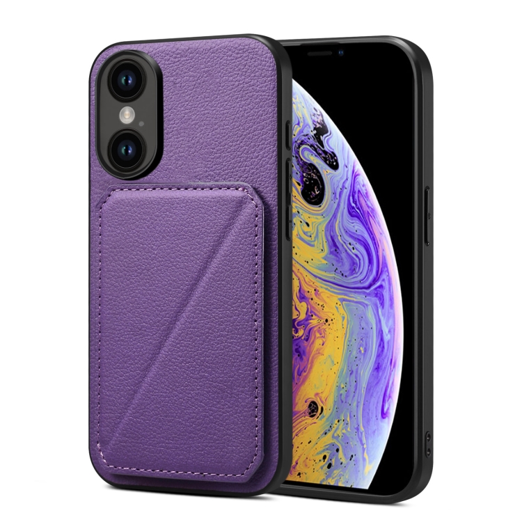 

For iPhone XS / X Imitation Calfskin Leather Back Phone Case with Holder(Purple)