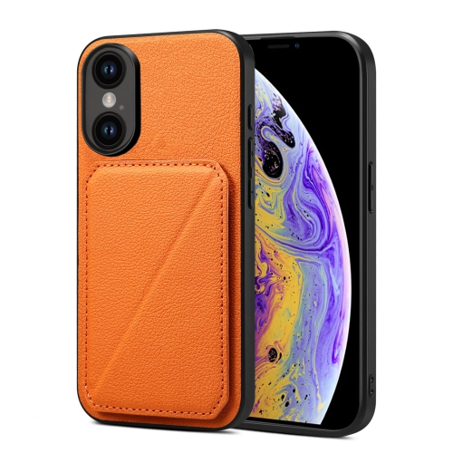 

For iPhone XS / X Imitation Calfskin Leather Back Phone Case with Holder(Orange)