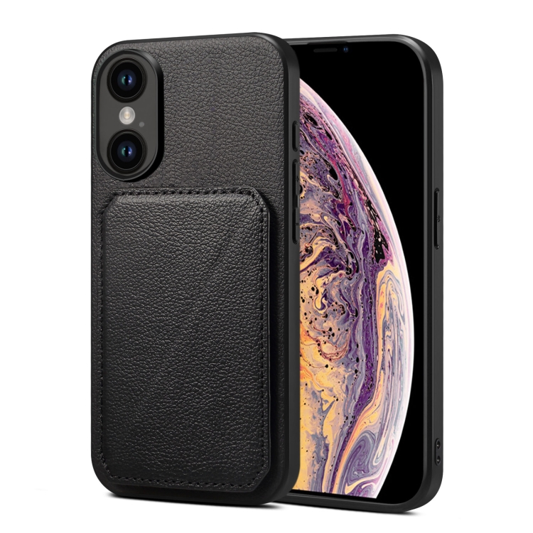 

For iPhone XS Max Imitation Calfskin Leather Back Phone Case with Holder(Black)