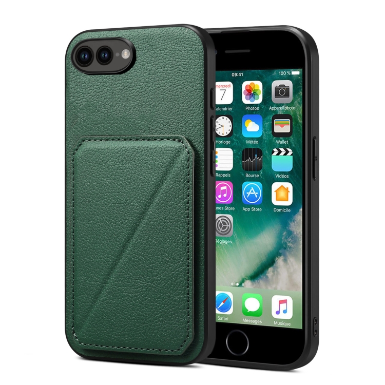 

For iPhone 8 Plus / 7 Plus Imitation Calfskin Leather Back Phone Case with Holder(Green)