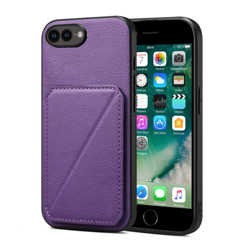 

For iPhone 8 Plus / 7 Plus Imitation Calfskin Leather Back Phone Case with Holder(Purple)