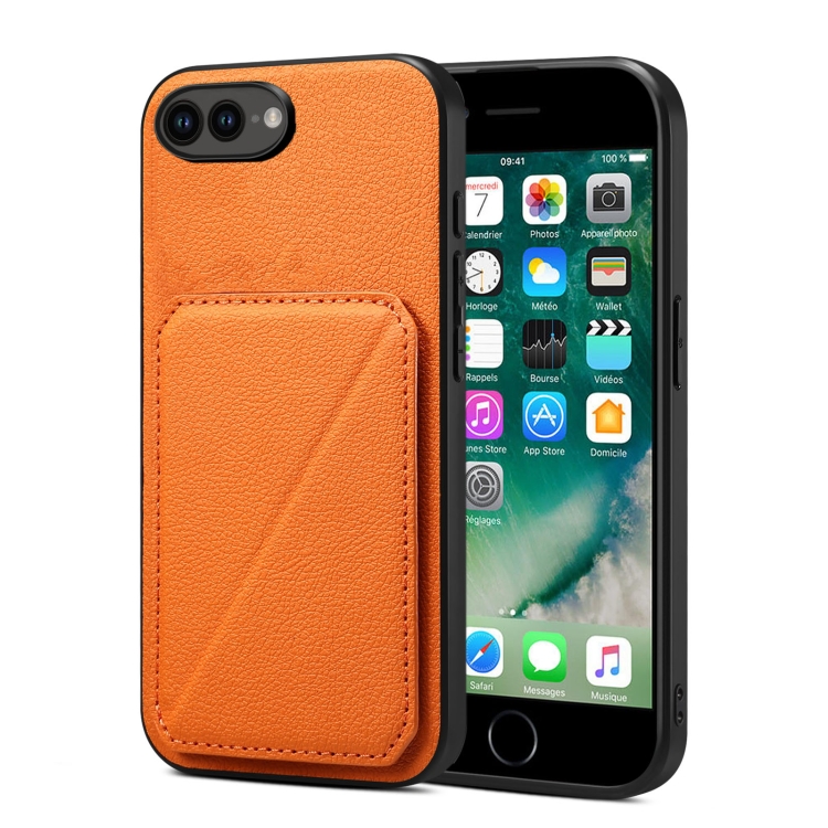 

For iPhone 8 Plus / 7 Plus Imitation Calfskin Leather Back Phone Case with Holder(Orange)