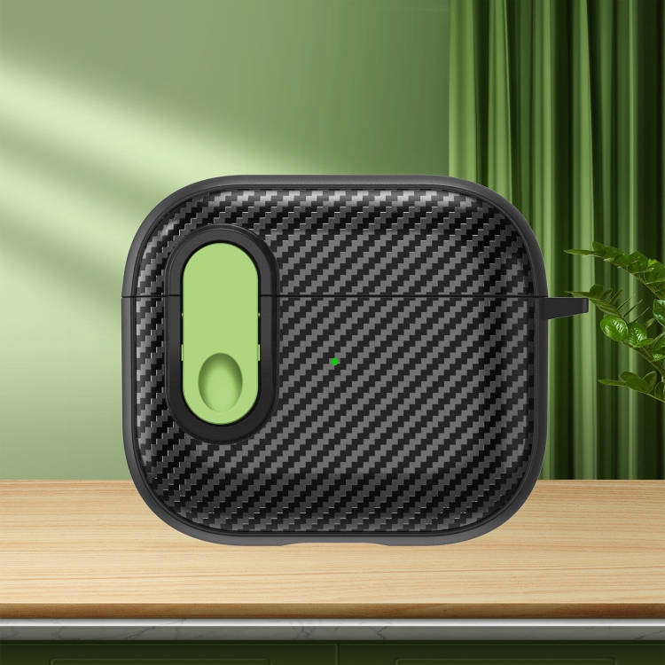 

For AirPods 3 Carbon Fiber Texture Wireless Earphones Case with Security Lock(Green)