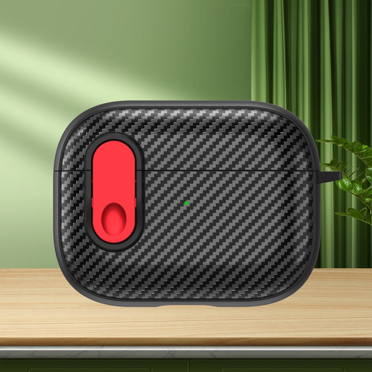 

For AirPods Pro Carbon Fiber Texture Wireless Earphones Case with Security Lock(Red)