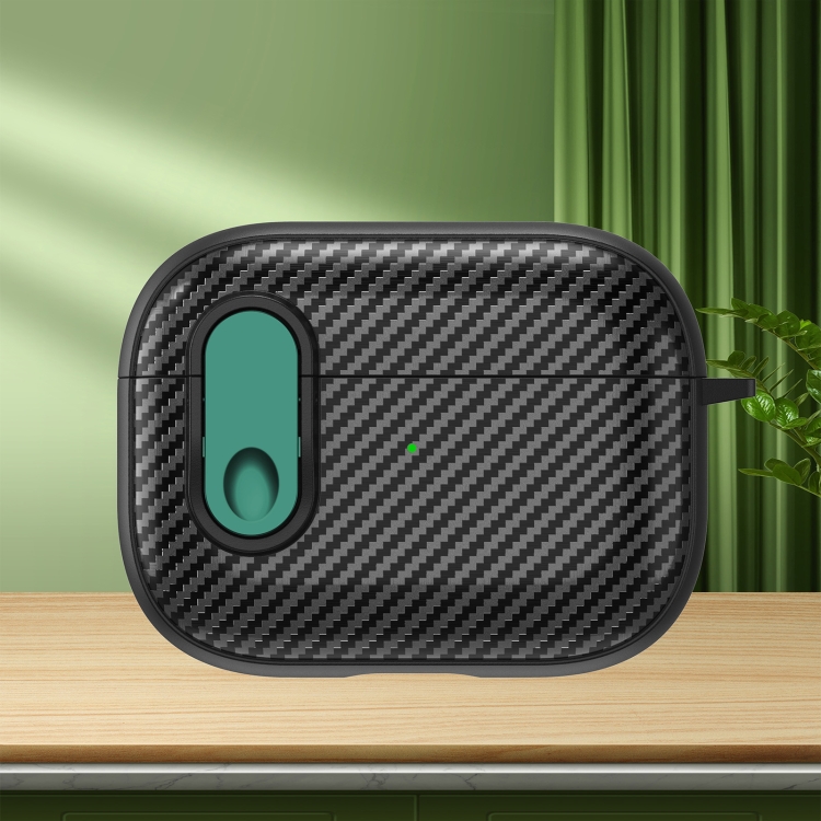 

For AirPods Pro Carbon Fiber Texture Wireless Earphones Case with Security Lock(Dark Green)